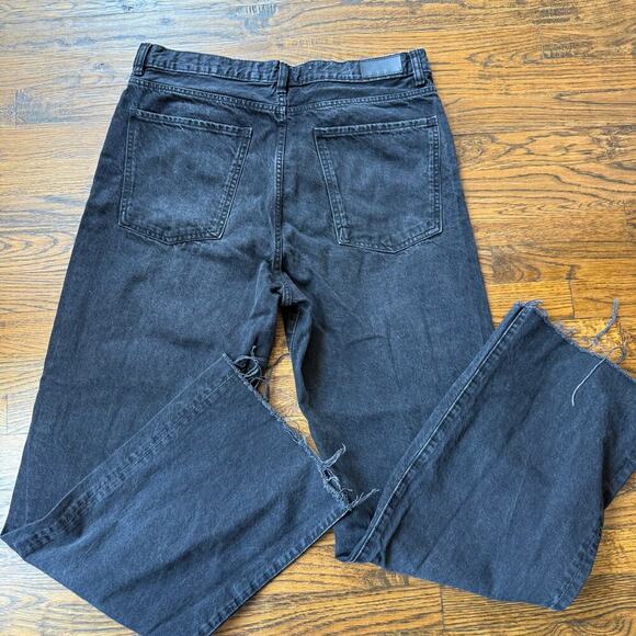 MNG Denim Nora Jeans Women’s Size 14 Black Wide Leg High Rise EUC Raw Hem - Picture 3 of 3